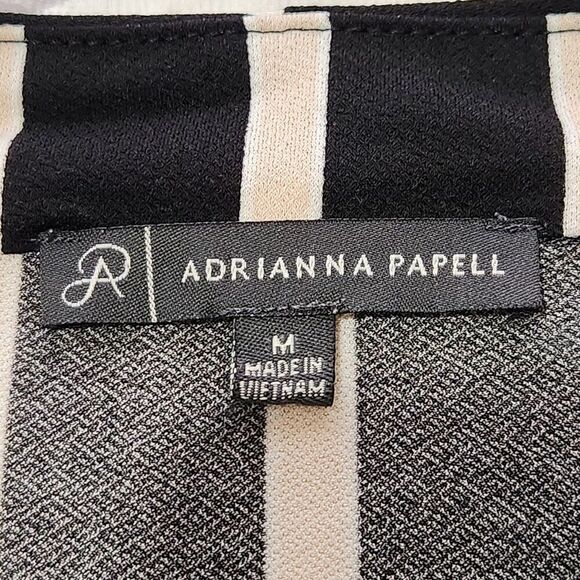 Adrianna Papell Blouse Size Medium Black Striped Vneck - Picture 10 of 12